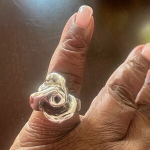 Modernist Style Sterling Silver Chunky Flower Ring